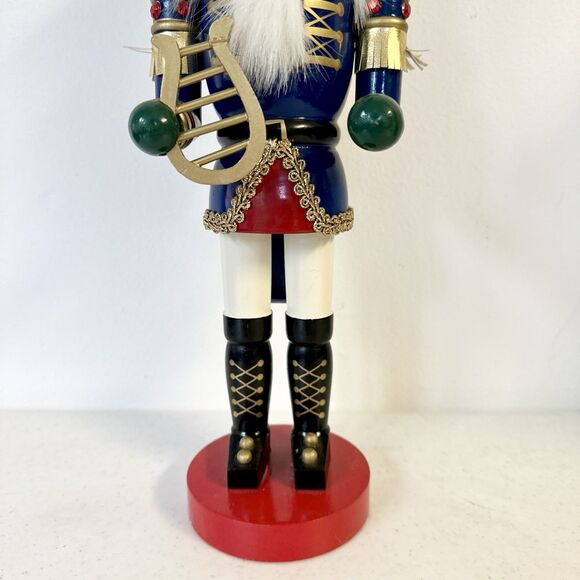 New Kurt Adler Wooden Nutcracker With Harp Christmas 13.5 Inch Hand Crafted - Picture 4 of 10